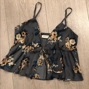 Frankie Phoenix tie front floral satin crop top